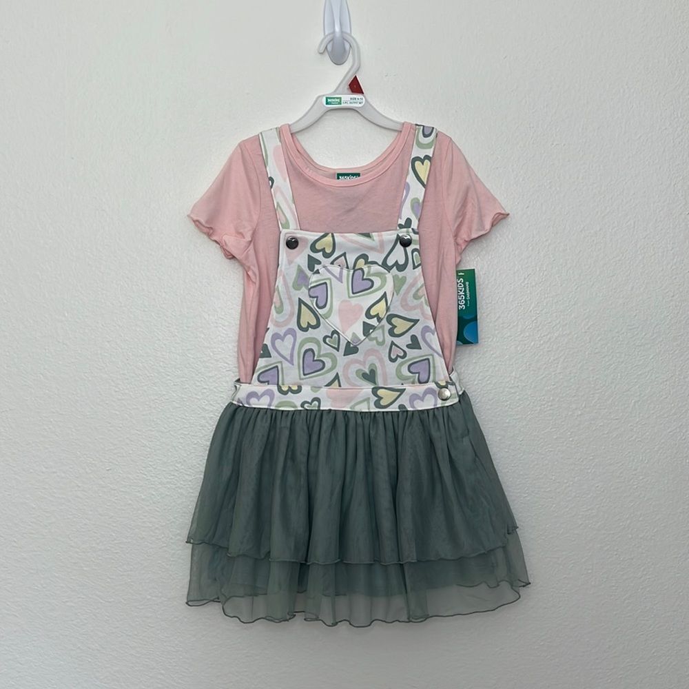 Garanimals Little Girl SZ 7 - 2 pc set Bib Dress With Ruffle Skirt pinafore